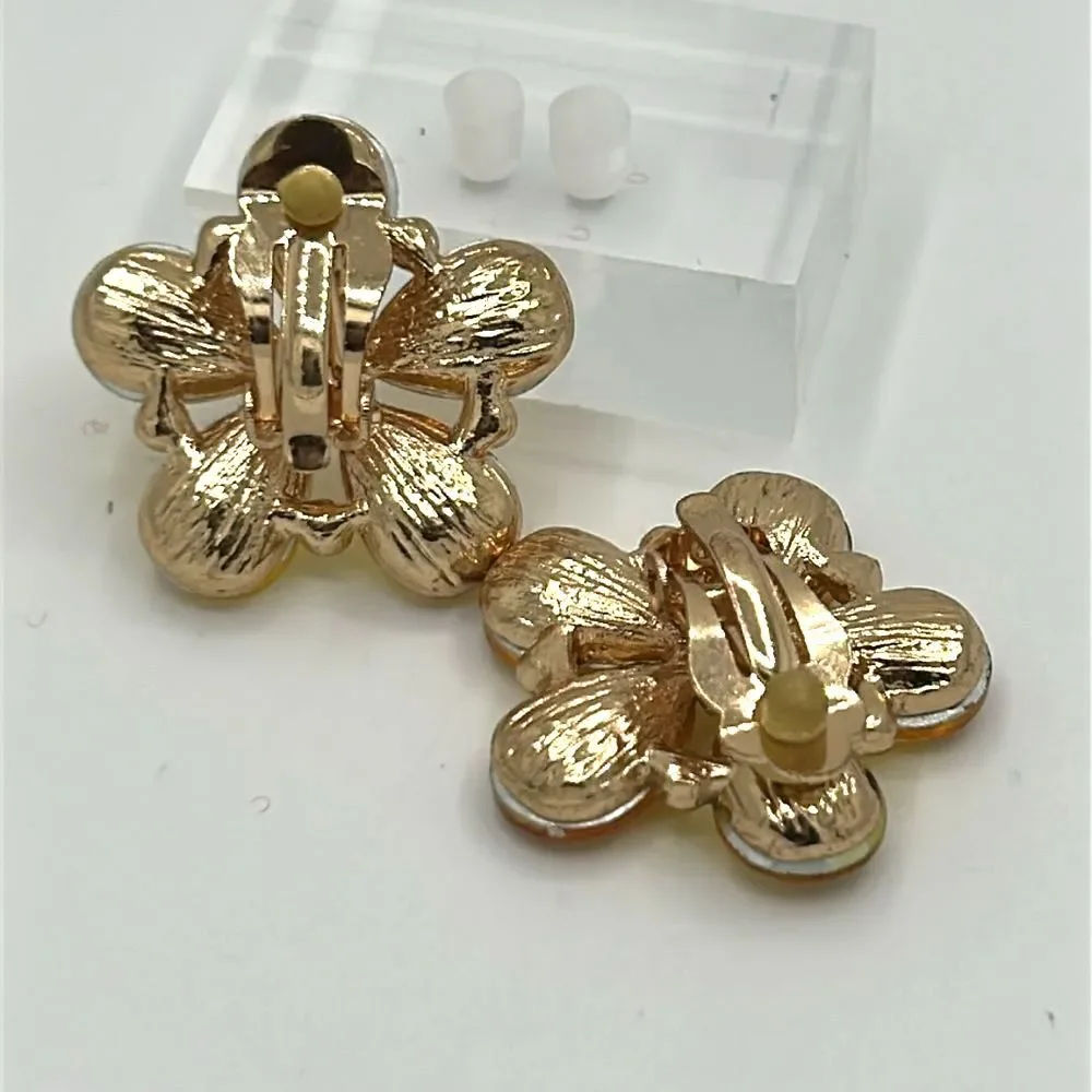 Vintage Sunflower Yellow Floral Clip on Earrings